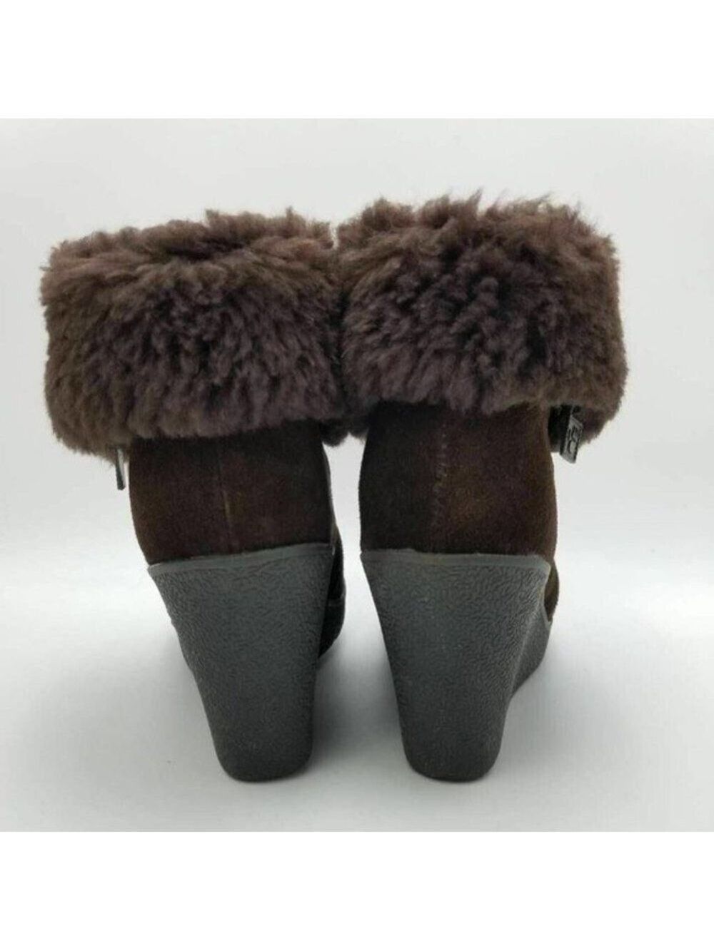 BEARPAW Flatiron Sheepskin Leather Suede Wedge Boots Brown Size 7 - Picture 4 of 11
